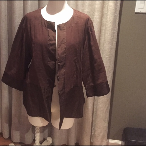 Eileen Fisher Jacket Cotton & Silk Chocolate Brown Xl Euc